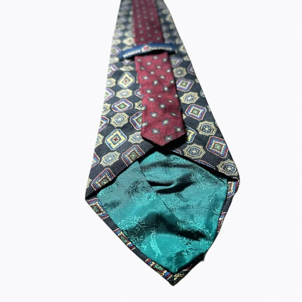 Tommy Hilfiger Silk Geometric Tie Black & Gold Vintage Classic